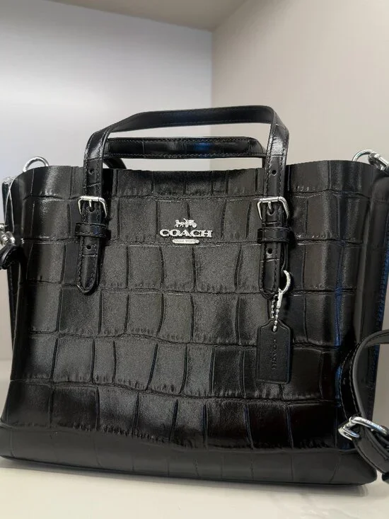 NWT COACH CW017 Mollie 25 Black Silver Croc Embossed Bag tote - Picture 1 of 7